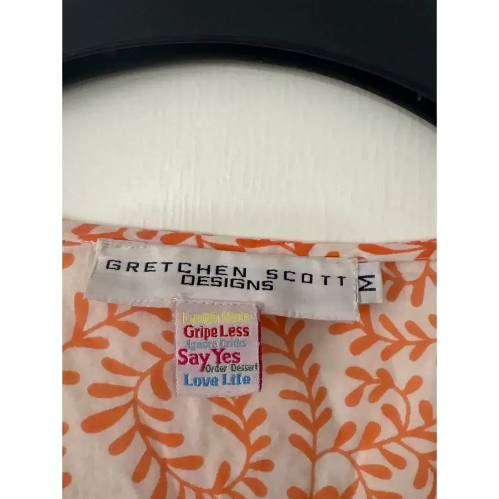 Gretchen Scott Designs Tie Waist Tunic Cover Up Medium Vine Print Resort Cruise